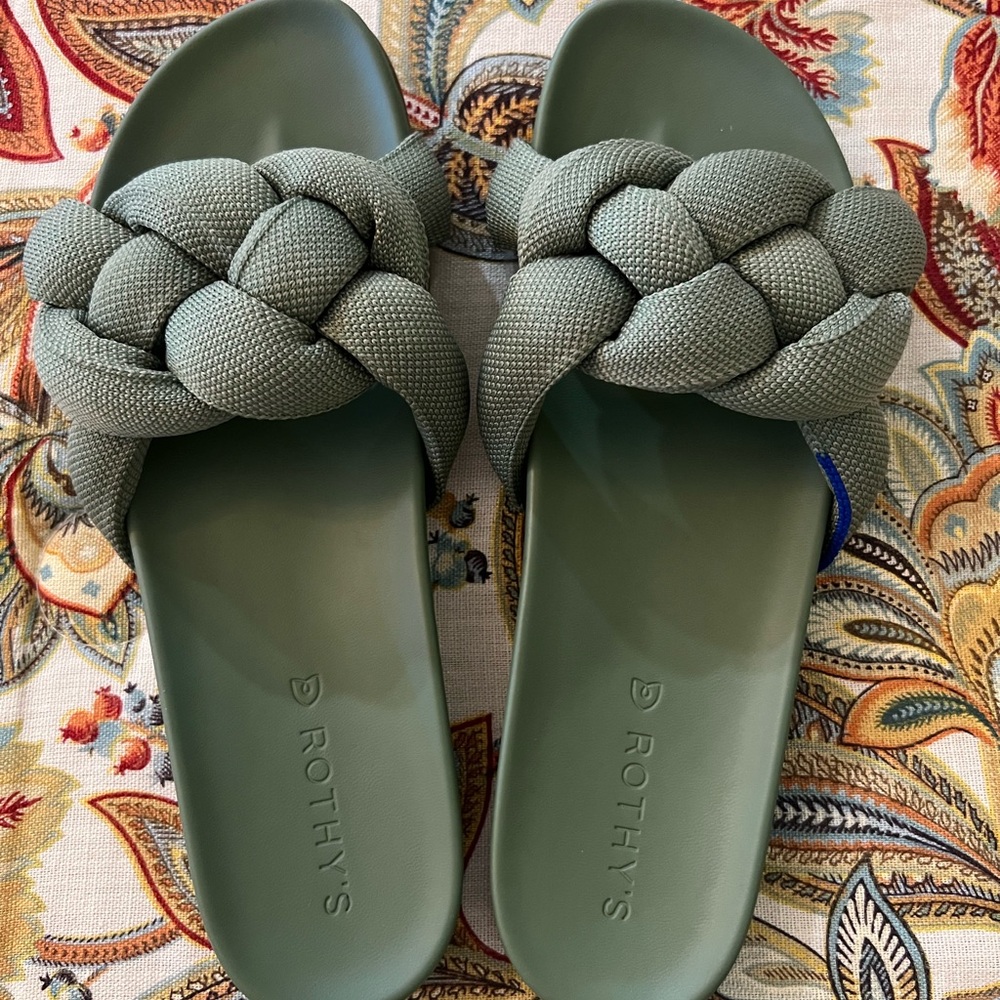 Rothy's Olive Braided Slide Sandals